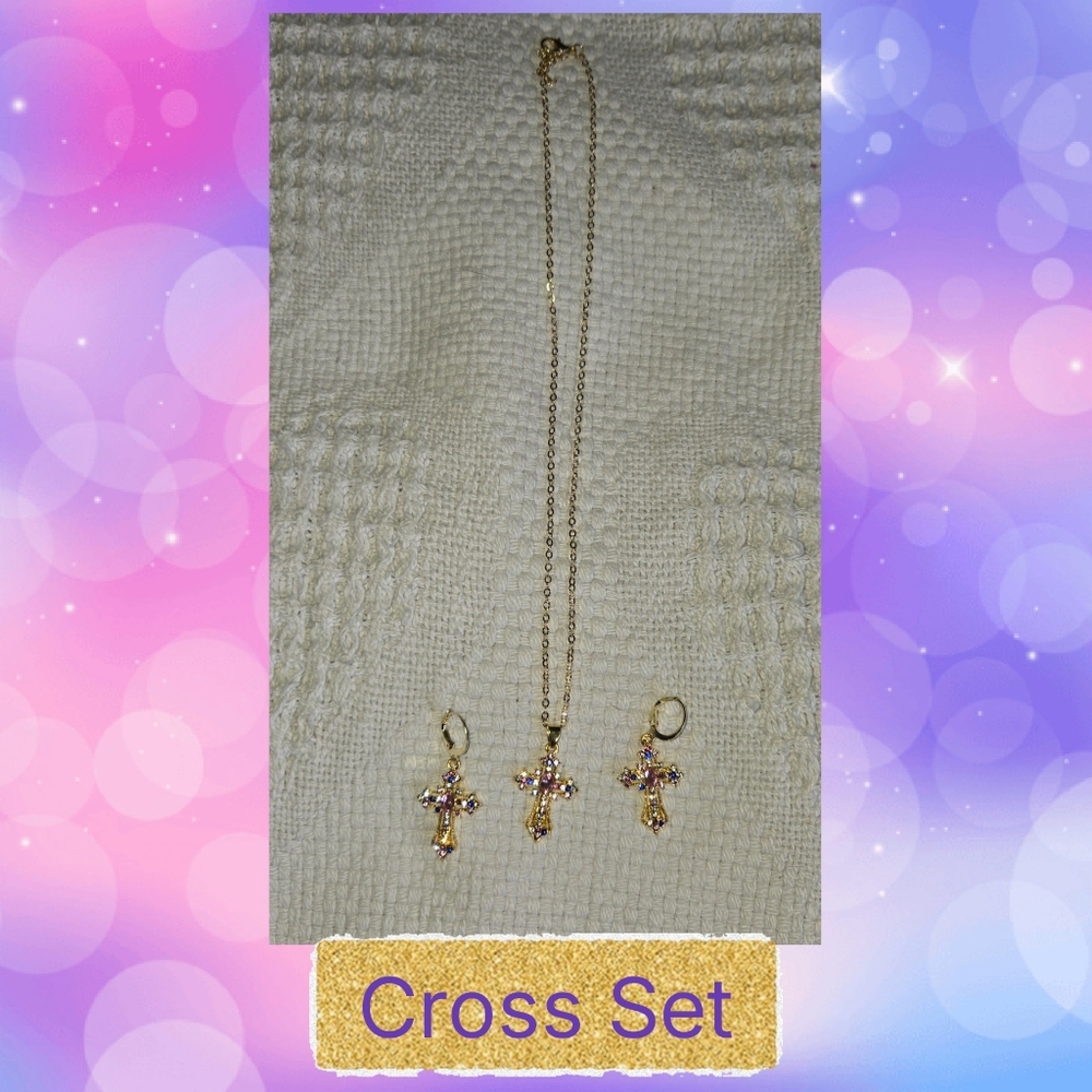 Gold Cross Jewelry Set